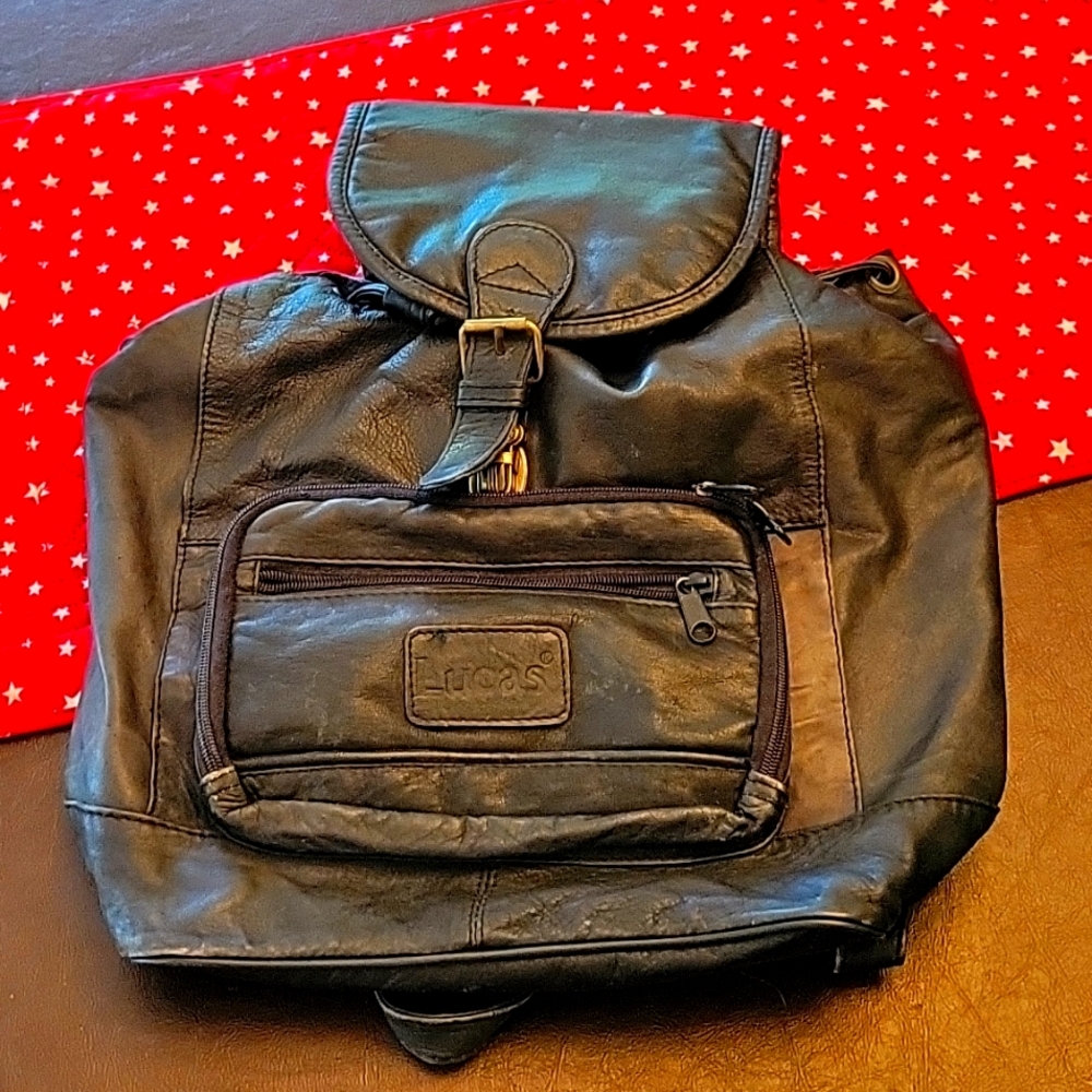 Lucas black leather backpack purse
